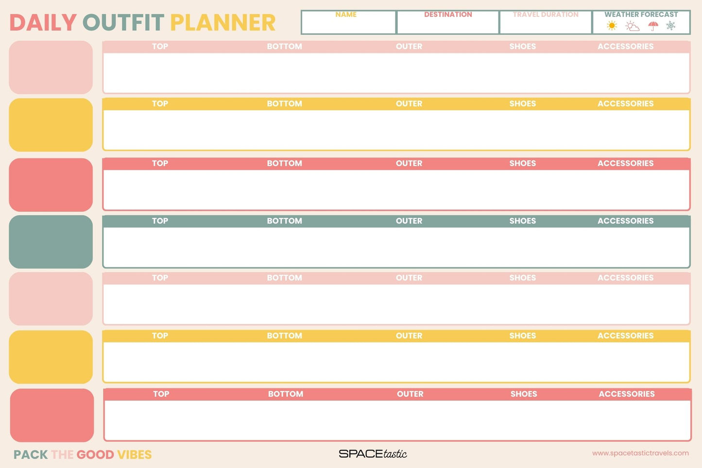 PACKING LIST & DAILY OUTFIT PLANNER